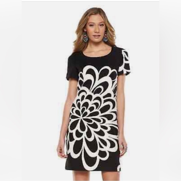 Black and White Floral Shift Dress by AB Studio - Picture 1 of 13